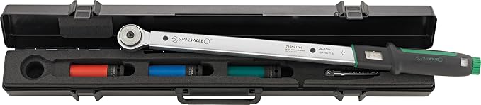 STAHLWILLE 750NR Torque Wrench 1/2 Inch Car Tyre Change Set 5 Pieces | 40-200 Nm, 3 colour-coded inserts 17/19/21 mm with rim protection, extension, case, click signal for precise wheel changes