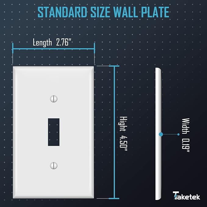TAKETEK Light Switch Cover, Standard Size Toggle Light Switch Wall Plate,White, Wall Plates for Light Switches, White, 20 Pack