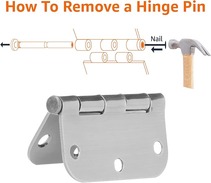 Amazon Basics Rounded Interior Door Hinges with Screws, 3.5" x 3.5", Satin Nickel, Curved Corners, 36-Pack