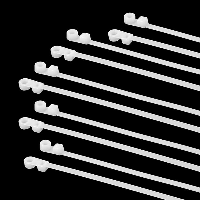 XINGO 100PCS 8 inch Zip Ties with Screw Hole, 50 lbs Mountable head Cable Tie, Multipurpose Heavy Duty Nylon Zip Tie for Indoor & Outdoor Use (White)