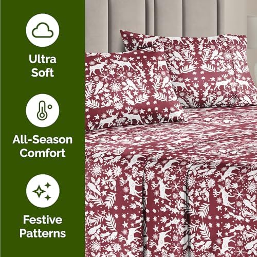 Christmas Sheet Set, Nordic, Holiday Xmas Bedding Set - Twin XL Size