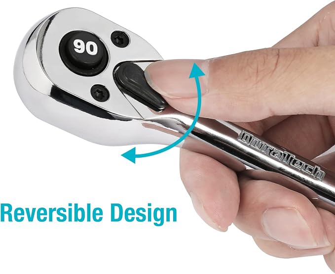 DURATECH 1/2-Inch Drive Ratchet, 90-Tooth Quick-Release Ratchet Wrench | Reversible, Cr-V Made, 4° Swing, Full Polished, Professional Socket Wrench for Men Women Stocking Stuffers for Men Women