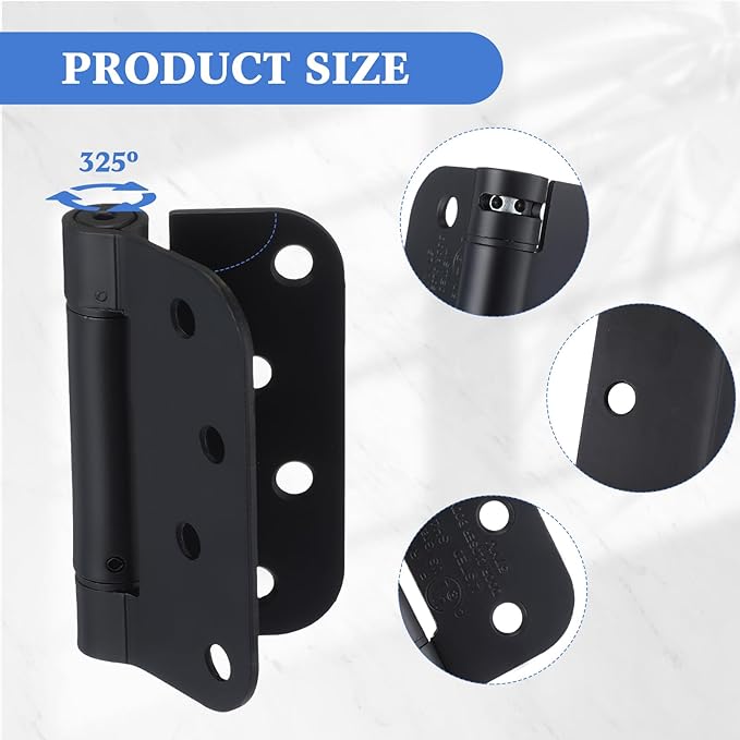 Yaocom 10 Pack Self Closing Door Hinge 4 Inch Spring Loaded Hinges with 5/8'' Radius Corners Automatic Door Closer Hinge Adjustable Tension for Garage, Residential(Black)
