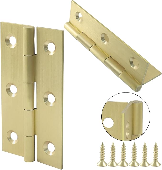 Murtenze 4 Pcs 3 Inch Mini Solid Brass Hinges，Brass Cabinet Hinges Small Box Hinges Butt Hinges for Cabinet, Drawer, Wood Box