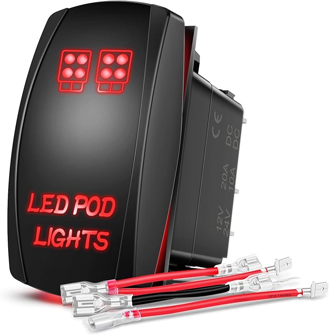 Nilight LED POD Lights Rocker Switch Led Light Bar Switches 5Pin Laser On/Off switches 20A/12V 10A/24V with Jumper Wires Set for Cars,Trucks,RVs