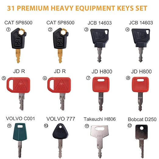 31-Piece Heavy Equipment Key Set: Universal Master Keys Compatible with CAT, John Deere, Komatsu, Kubota, JCB & 10+ Brands