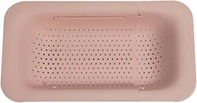 Draining rack Foldable Sink Filter Rectangular Plastic Drain Basket for Draining Pasta and Cleaning Fruits and Vegetables (Green/Pink) Sink Strainer Basket(Pink)