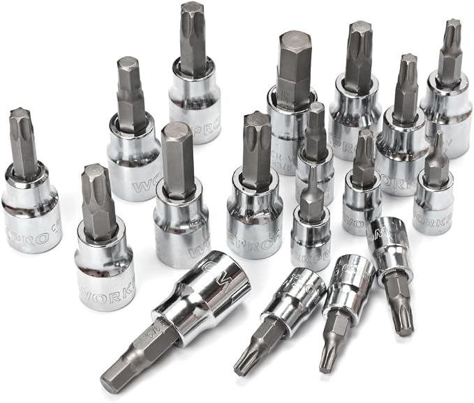 WORKPRO 450-Piece Drive Socket Set 1/2" 1/4" 3/8", CR-V Metric and Imperial with Quick-Release Ratchet Wrench, Spanners, Bits Set, Mechanics Tool for Car Repair
