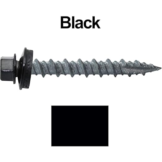 10 x 1-1/2" Black Metal Roofing Screws - Hex Washer Head- Self-Starting/Tapping - EPDM Washer. 1 x 250 Count Bag - 250 Screws