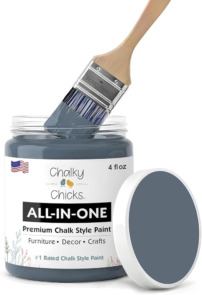 Chalky Chicks 4 Fl Oz Matte Steel (Blue Gray) Chalk Paint for Furniture Without Sanding - No Prep Furniture Paint No Sanding All in One for Crafts, Wood, Walls, Cabinet, Metal, Dresser, Farmhouse