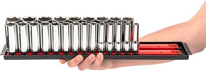 TEKTON 1/2 Inch Drive 6-Point Socket Set, 78-Piece | SHD92215 | (3/8 - 1-5/16 in., 10 - 32 mm), Shallow and Deep, Socket Rail