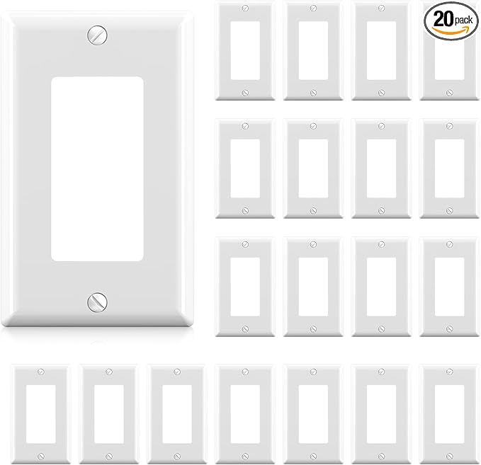 AIDA 1-Gang Standard Light Switch Cover Plate, Decorative Outlet Covers, Glossy White, 20-Pack Unbreakable Polycarbonate Wall Plates for Decorator Device, UL Listed, 4.5" H x 2.75" L