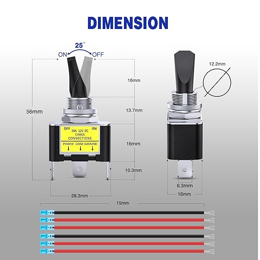 Nilight 2PCS Yellow LED Toggle Switch 12V DC 30A 3 Pin On Off 2 Position Heavy Duty Rocker Switch with 14AWG Wire for Automotive Cars Trucks Boats Racing Cars Auto Boat