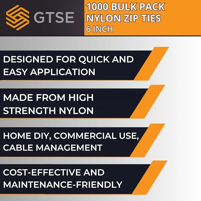 GTSE 6 Inch Brown Zip Ties, 1,000 Bulk Pack, 40lb Strength, UV Resistant Strong Nylon Cable Ties, Self-Locking 6" Tie Wraps