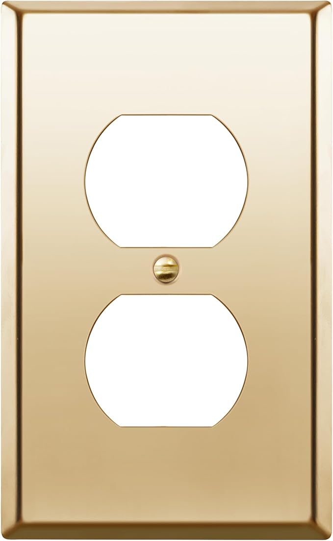 ENERLITES Duplex Receptacle Outlet Metal Wall Plate, Stainless Steel Outlet Cover, Corrosion Resistant, Size 1-Gang 4.50" x 2.76", 7721-PB, Stainless Steel 201, Polished Brass, Gold