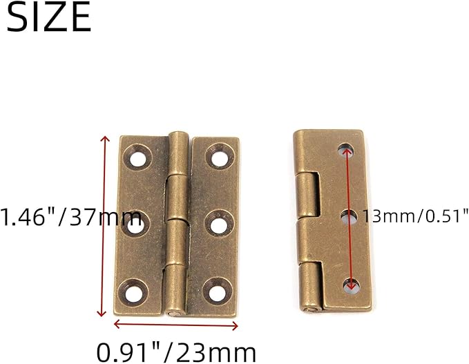 Mcredy Small Box Hinges,1.5 Inch Brass Jewelry Box Hinge Brown Butt Hinges with Mounting Screws,Pack of 6