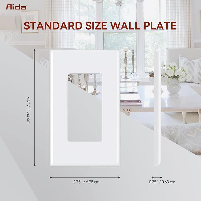 AIDA 1-Gang Screwless Light Switch Cover Plate, Standard Decorative Outlet Covers - Glossy White, 4-Pack Unbreakable Polycarbonate Wall Plates for Decorator Device, UL Listed, 4.5" H x 2.75" L
