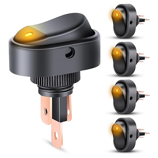 Nilight 5PCS LED Lighted Rocker Switch 12V Yellow LED Illuminated ON Off Toggle 30A 3Pin SPST Oval Shaped 12mm Hole for Automotive Car Truck RV Motorcycles Marine Boats