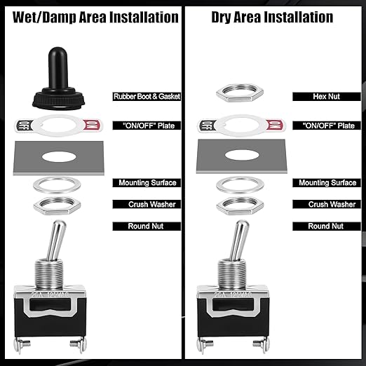 12V Waterproof Toggle Switch,Durable SPST 2Pin 20A 125V AC/ 15A 250V AC Heavy Duty ON/Off Switch with Waterproof Cap Terminals，Suitable for Automotive Boat Truck–Pack of 5
