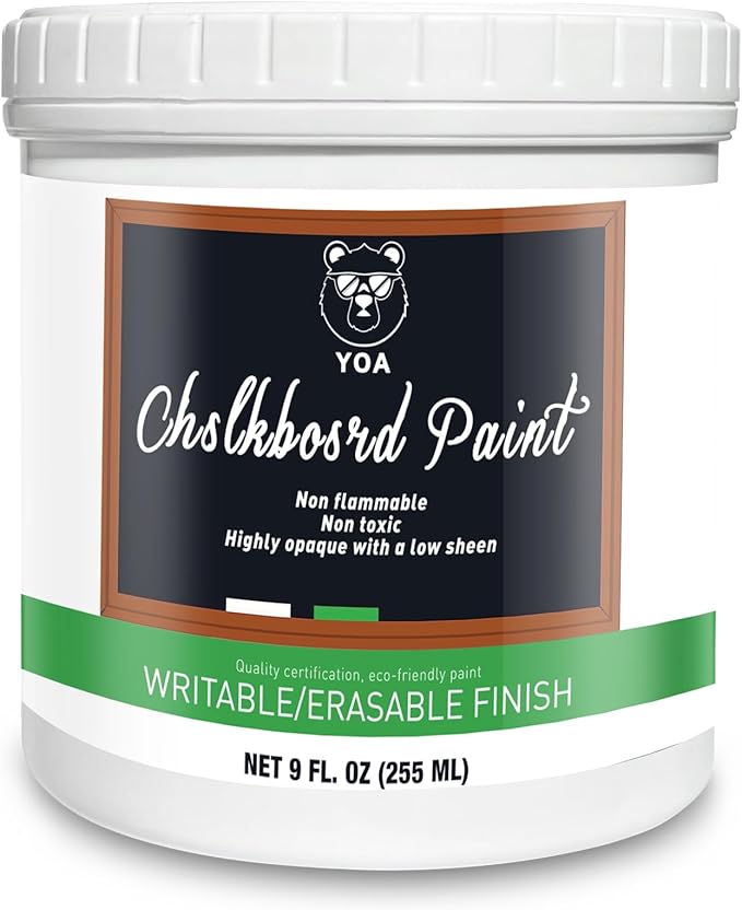 YOA Chalkboard paint, Green Matte, Acrylic Material, Non-toxic, 255g/9oz Cover 35 sp.ft, Suitable for Wood, Metal, Glass, Wall, Gypsum Board, Signs, Frames or any Surface, Interior/Exterior