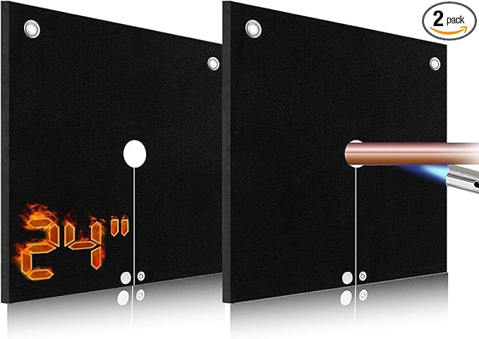24x24x0.2in Welding Blanket Fireproof, 2 Packs 5mm Upgraded Thickened Heat Shield Mat, Brazing Heat Shield for Torch, Welding Pad for Plumbing, Solder Plumbers HVAC Torch Protector