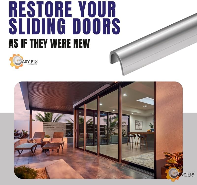 Hardware Sliding Patio Door Track Cover 1/4" Stainless Steel Snap-On Repair Cap, 2 Ft Replacement Rail for Worn Aluminum Glass Door Tracks, Smooth Sliding Door Repair Fix