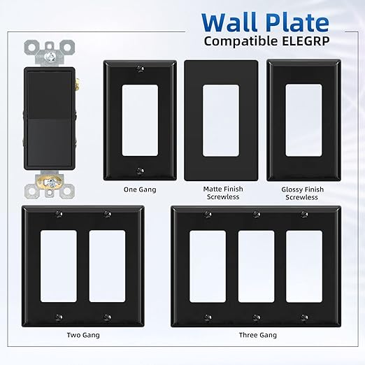 ELEGRP 4 Way Decorative Light Switch, 15Amp, 120-277 Volt, AC Decorator Rocker Paddle Wall Switch Replacement, Self-Grounding, Residential and Commercial Grade, UL Listed (10 Pack, Glossy Black)
