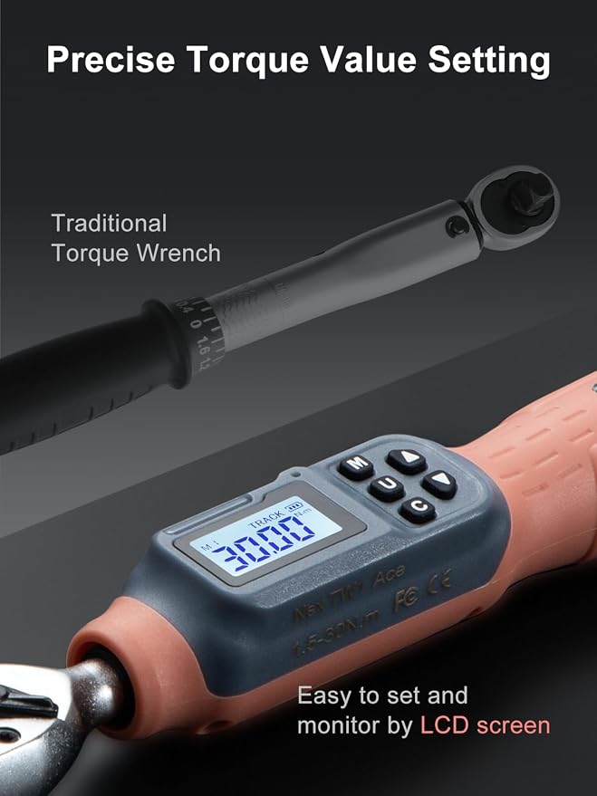 GROWNEER Digital Torque Wrench, 1.1-22.1 Ft-lbs/1.5-30 Nm, 1/4'' Drive Inch Pound Torque Wrench with Buzzer & LED Indicator, Electronic Wrench Set with Bits & Sockets for Gunsmithing Bike Motorcycle