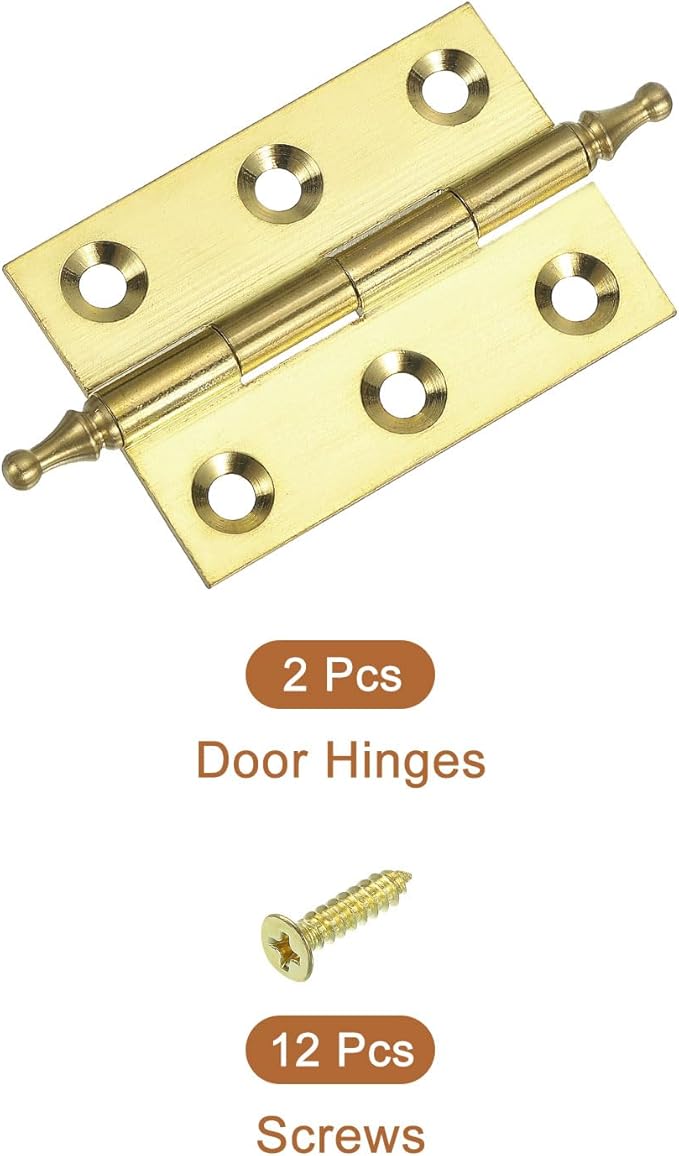 uxcell 2 Pcs Folding Butt Hinges, 2 Inch Brass Small Door Hinges Butt Cabinet Hinges Pointed Folding Craft Hinges with Screws for Door Wooden Boxes Windows Dressers, Gold Tone