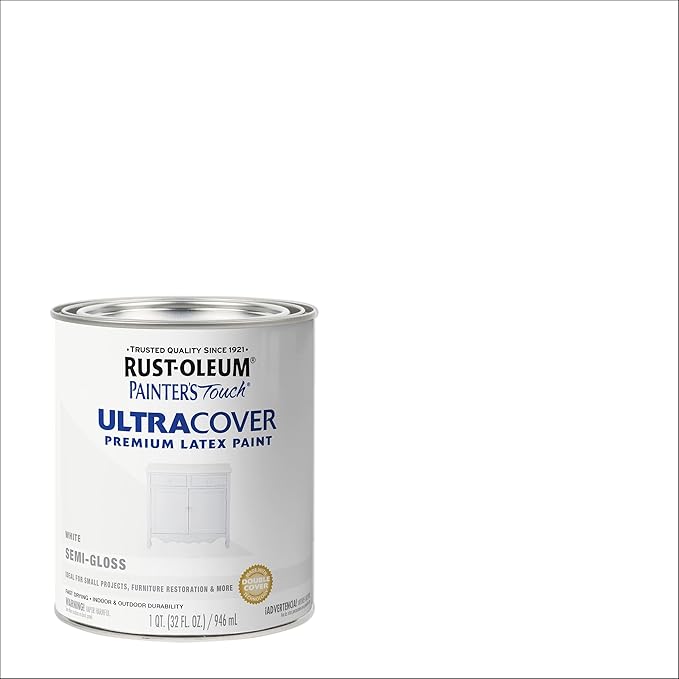 Rust-Oleum 1993502 Painter's Touch Ultra Cover Multi-Purpose Brush-On Paint, 1 Quart, Semi-Gloss White