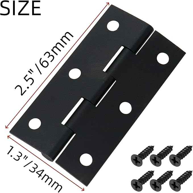Mcredy 2.5" Cabinet Hinges Black Brass Door Hinges with Screws Box Butt Hinge Cabinet Hardware for Garages Kitchens Bathroom, 4 Packs