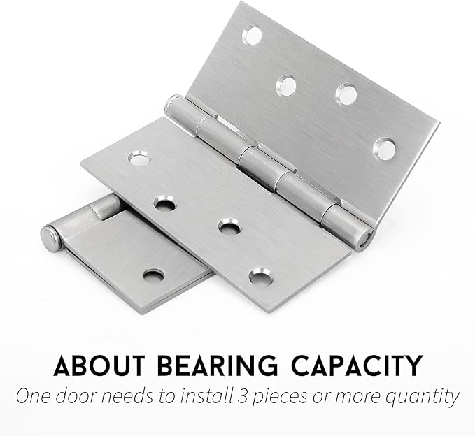 goldenwarm 4inch x 4 inch Door Hinges Brushed Nickel Door Hardware Satin Nickel Iron Door Hinges with Square Corners,6 Pack