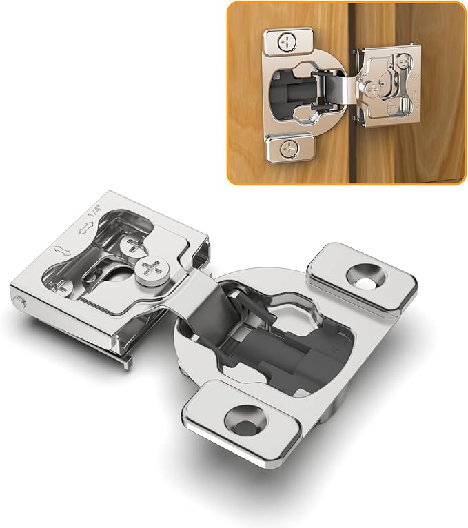 Chibery 50 Pack 1/4" Small Overlay 4D Concealed Hinges for Face Frame Door, Soft Close On/Off Switch, Self Closing, 105° Open Angle Concealed Stainless Steel Hinges for Framed Cabinet, Satin Nickel