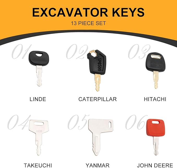 MMS Heavy Equipment Key Set Replacement for Bobcat Volvo Cat Komatsu Kubota and More, Contractors Equipment Multi Keys fit Common Equipment