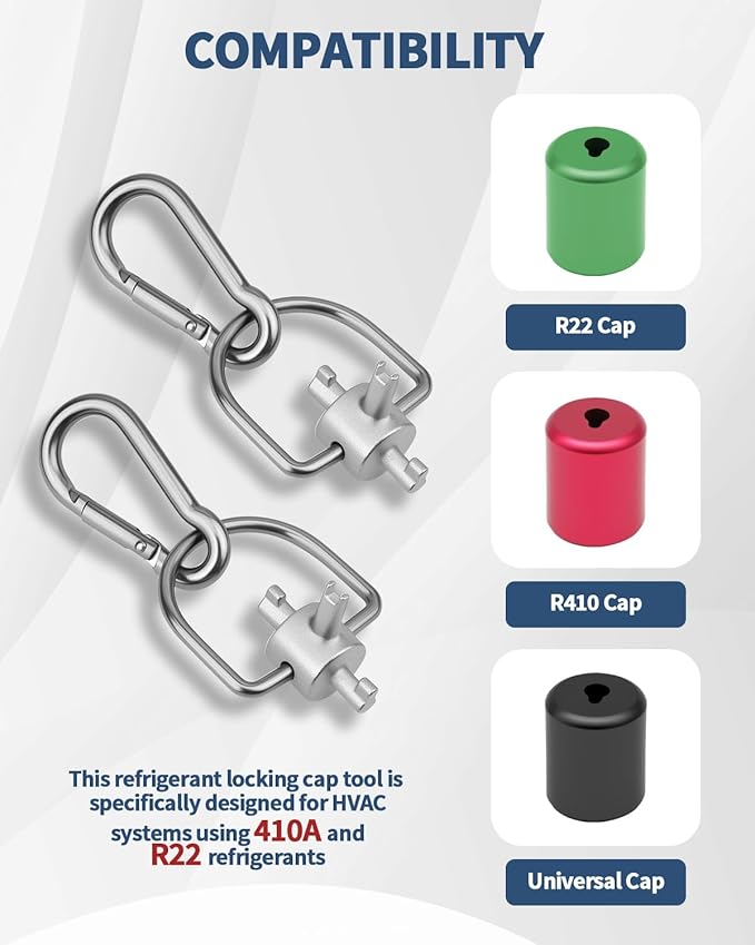 2 Pack HVAC Tools Locking Cap Key for R410A R22 Refrigerant, 3-in-1 Valve Core Removal Tool, Multi-Function HVAC Refrigerant Service Key for AC; Equipment Repair, Tamper-Resistant