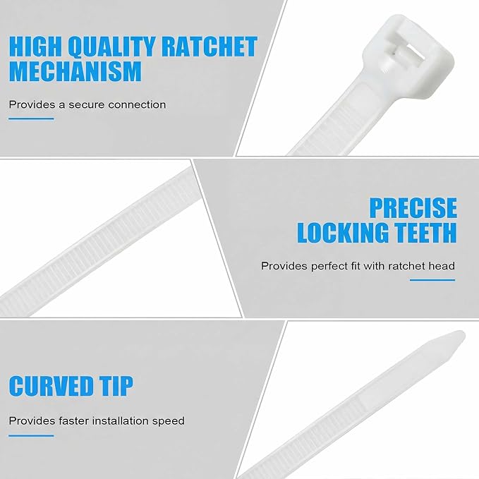 Reallnaive 500 Pcs 4 Inch Zip Ties Heavy Duty 120 Lbs Tensile Strength White Nylon Wire Cable Ties for Indoor Outdoor