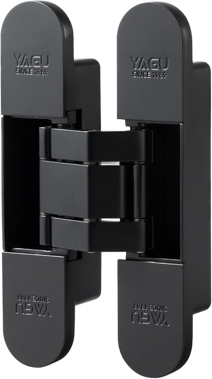 YAGU 5.5 inch 3 Way Adjustable Invisible Hinges Hidden Door Hinges Concealed Hinges Zinc Alloy 180 Degree Swing Hinge Butt Hinge Matte Black (1 Piece)