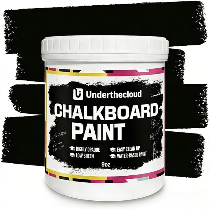 Chalkboard Blackboard Paint Chalk Board Paint for Wood, Metal, Glass, Wall, Plaster Boards Sign, Frame, Interior/Exterior, All-in-One Primer & Top Coat, Black Matte Finish, Acrylic, Non-Toxic 9oz