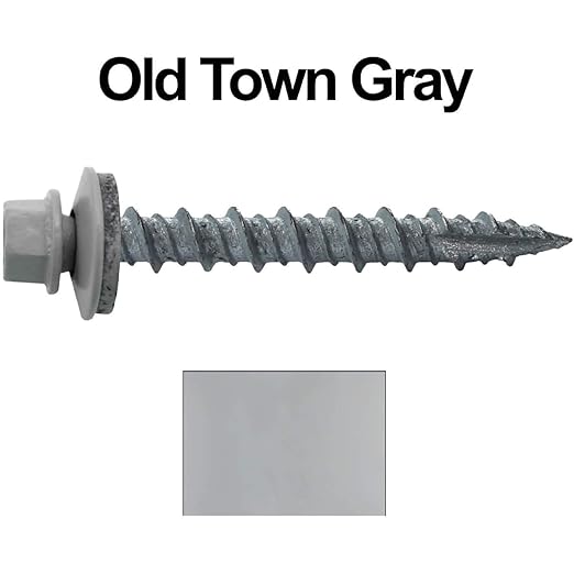 10 x 1-1/2" Old Town Gray Metal Roofing Screws - Hex Washer Head- Self-Starting/Tapping - EPDM Washer. 8 X 250 Bags - 2,000 Screws