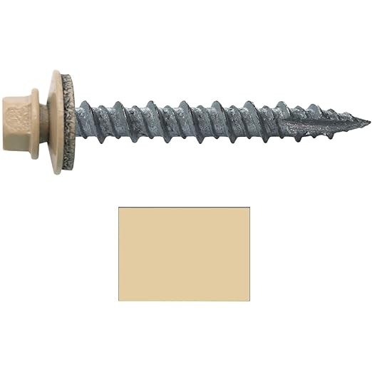 10 x 1-1/2" TAN Metal Roofing Screws - Hex Washer Head- Self-Starting/Tapping - EPDM Washer. 1 x 250 Count Bag - 250 Screws