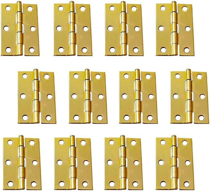 QCAA Narrow Butt Utility Hinge, Swaged, with Removable Loose Pin for Cabinet Door or Box Hinge, 2-1/2" x 1-3/4" x 1.4mm, Brass Plated, 12 Pack, Made in Taiwan
