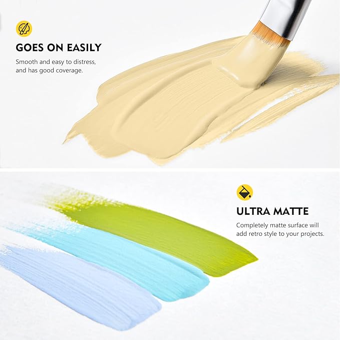 Magicfly 15 Pcs Chalk Furniture Paint Set, 9 Colors Ultra Matte Finish Acrylic Craft Paint Set (60 ml/2 oz) with 1 Liquid Wax, 2 Brushes, 3 Sandpapers, Perfect for Home Decor, Crafts-Farmhouse