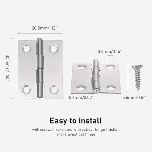 1.5 inch Stainless Steel Folding Butt Hinge Home Furniture Hardware Door Cupboard Cabinet Hinge Pack of 16