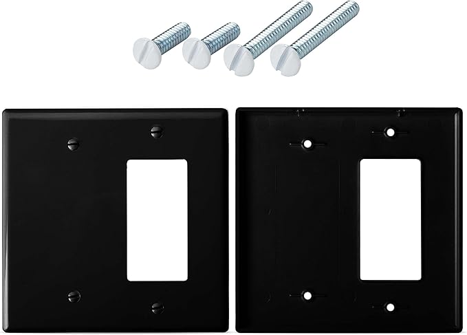Bates- Combination Wall Plate, 4.8"x4.9", Decorator/Blank, Black, Unbreakable Polycarbonate Thermoplastic, 2 Gang Wall Plate for Electrical Outlets