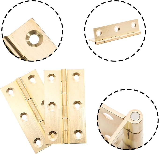 8 Pcs 40mmx75mm / 1.57" x 2.95" Gold Mini Hinges, 3 Inch Solid Brass Folding Butt Hinge, Cabinet Hinge for Jewelry Box, Drawer Cabinet Furniture