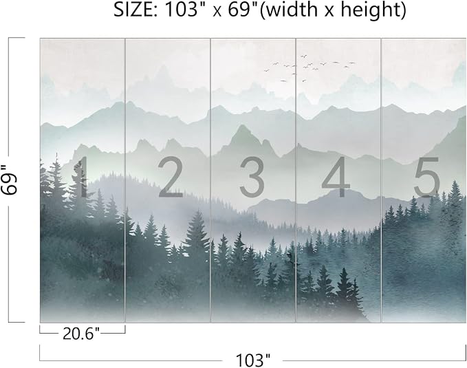 Cliouar-Mountain Peaks Woods Bedroom Living Room Decoration Mural Wallpaper 103" x 69"(Not Peel and Stick)