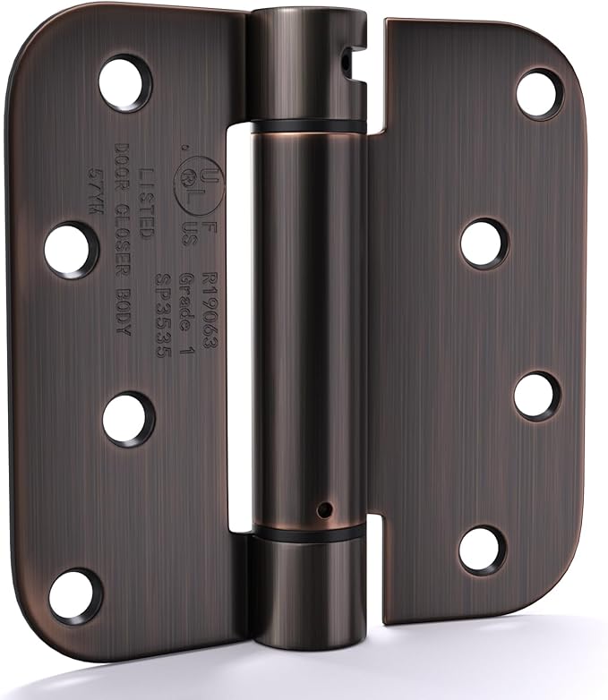 goldenwarm 4pack Door Hinges Oil Rubbed Bronze 4 Inch Self Closing Door Hinges Spring Door Hinge with 5/8" Radius Corners - Adjustable Door Closing, Residential & Heavy-Duty Hardware