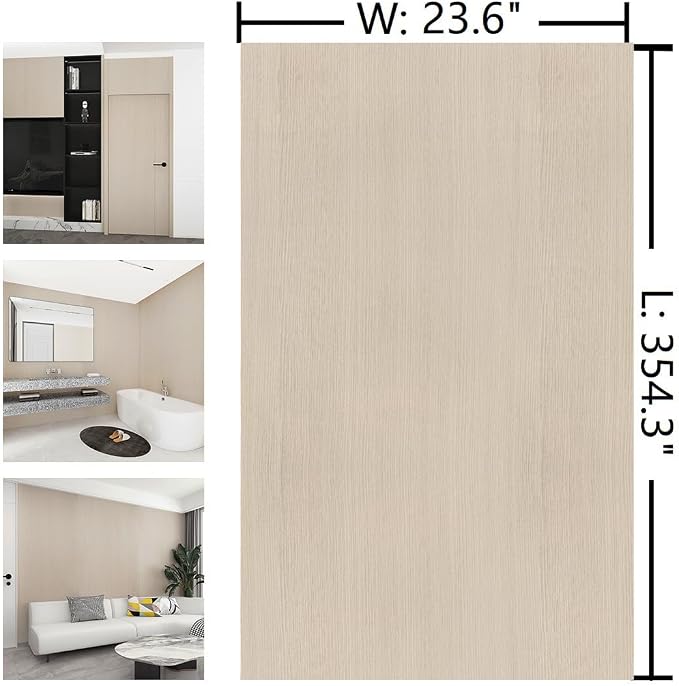 Cream Wood Contact Paper 24"x354" Faux Wood Wallpaper Peel and Stick | Wood Grain Contact Paper for Door Countertops Drawers Cabinets Waterproof Removable Vinyl Wood Wrap Air Guide Slot Design