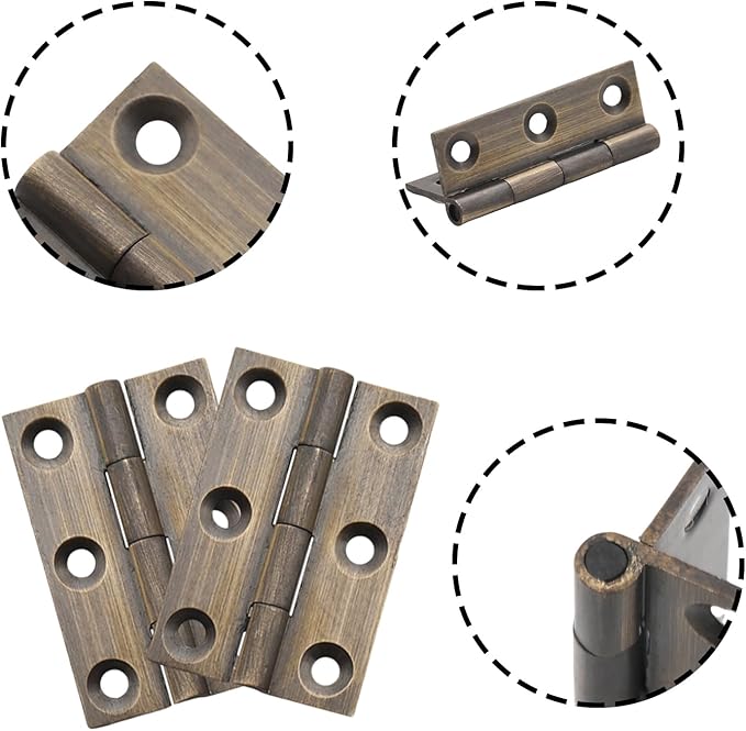8 Pcs 24mmx37mm / 0.94" x 1.46" Bronze Mini Hinges, 1.5 Inch Solid Brass Folding Butt Hinge, Cabinet Hinge for Jewelry Box, Drawer Cabinet Furniture