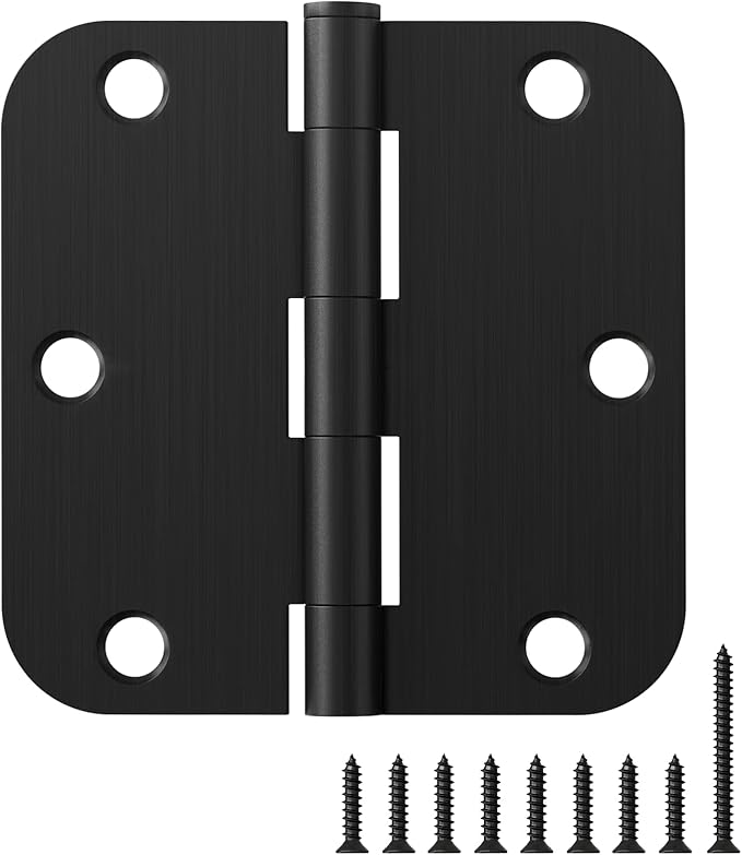 12 Pack Black Oil Rubbed Bronze Door Hinges 3.5" x 3 1/2 Inch Black Brushed Interior Hinge Rounded 5/8" Radius Corner 3 ½"Iron Residential Standard Bedroom Bifold Single Double Doors Hardware Kit